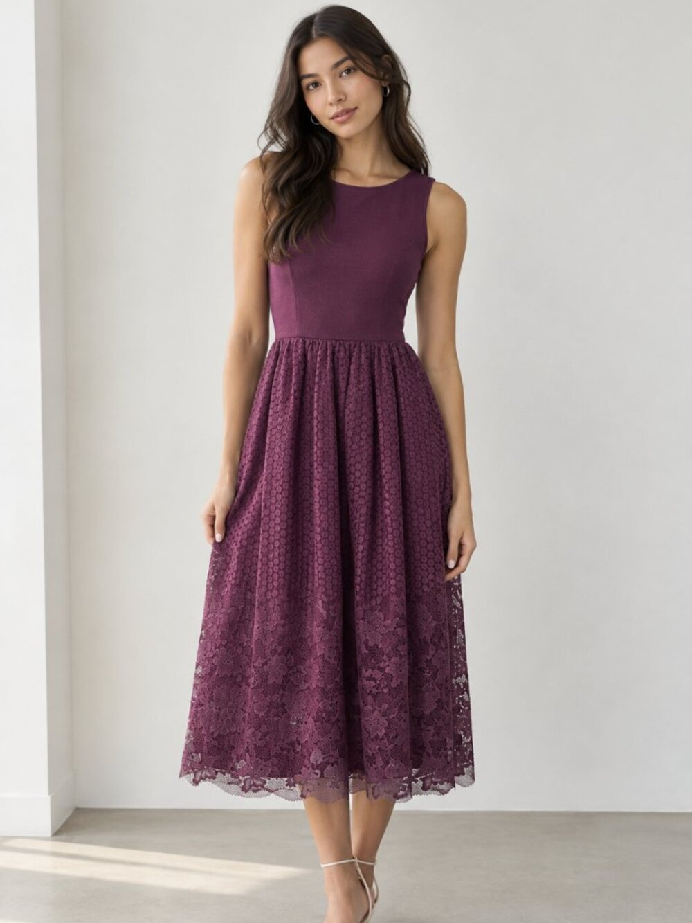 #109 SHEIN Elegant Purple Floral Lace Midi Dress – Size Medium 0815